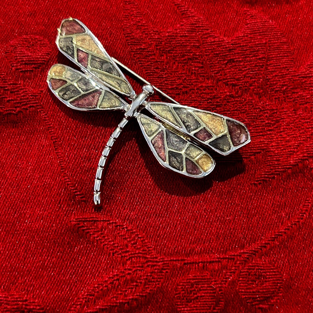 Vtinage Dragon Fly Brooch Pin Inlay Enamel Design